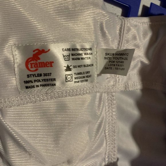 Cramer Dazeel Game Pants Youth 2XL White 100% Polyester High-Rise 7 Pad‎ 6917 - Picture 6 of 7